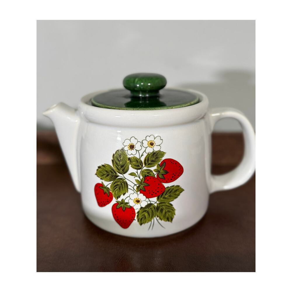 Vintage McCoy Strawberry Teapot 1418 Mid Century Pottery Farmhouse Decor